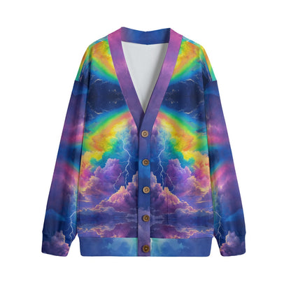 Unisex V-neck Knitted Fleece Cardigan With Button Closure