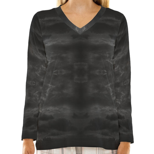 Women's Loose V-Neck T-Shirt With Long Sleeve