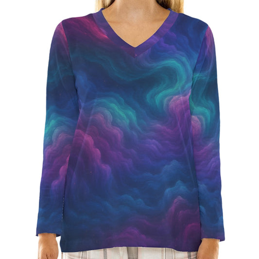 Women's Loose V-Neck T-Shirt With Long Sleeve