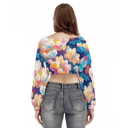 Women's V-neck Long Sleeve Cropped Sweatshirt