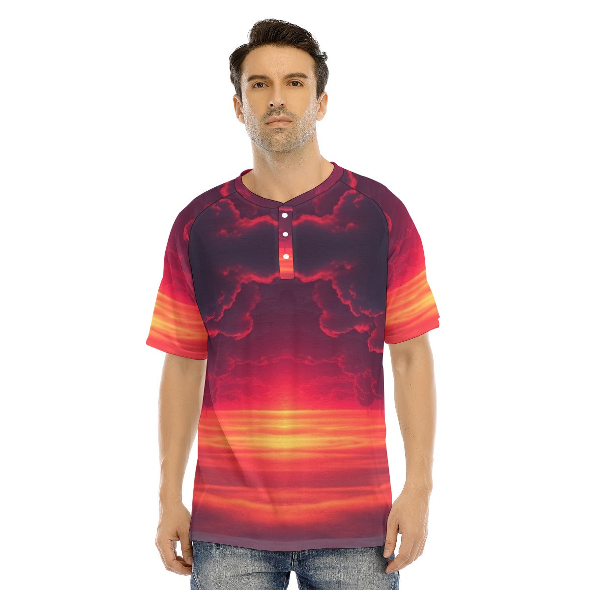Men's Raglan Sleeve T-shirt With Button Closure