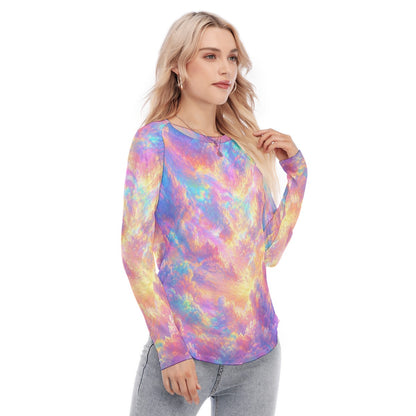 Women's Raglan Sleeves U-Shaped Hem Long Sleeves Blouse