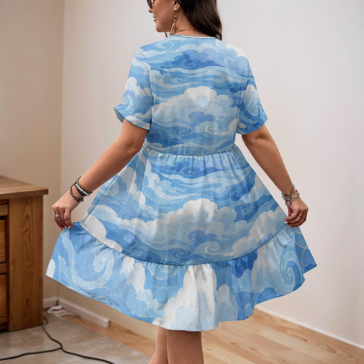 Women's Floral V-Neck Short Sleeve Dress by O’Nimbus – view 3