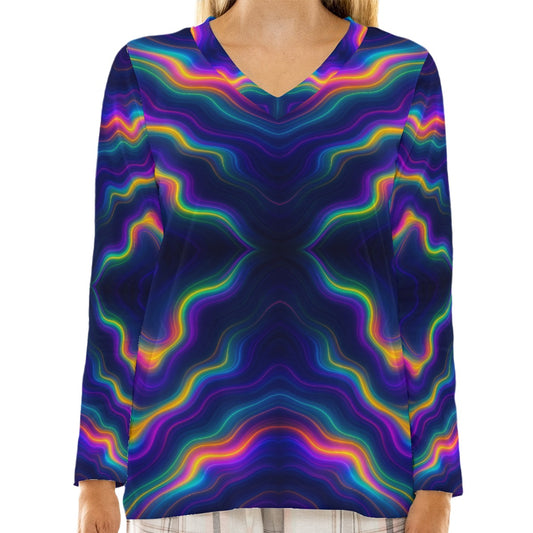 Women's Loose V-Neck T-Shirt With Long Sleeve