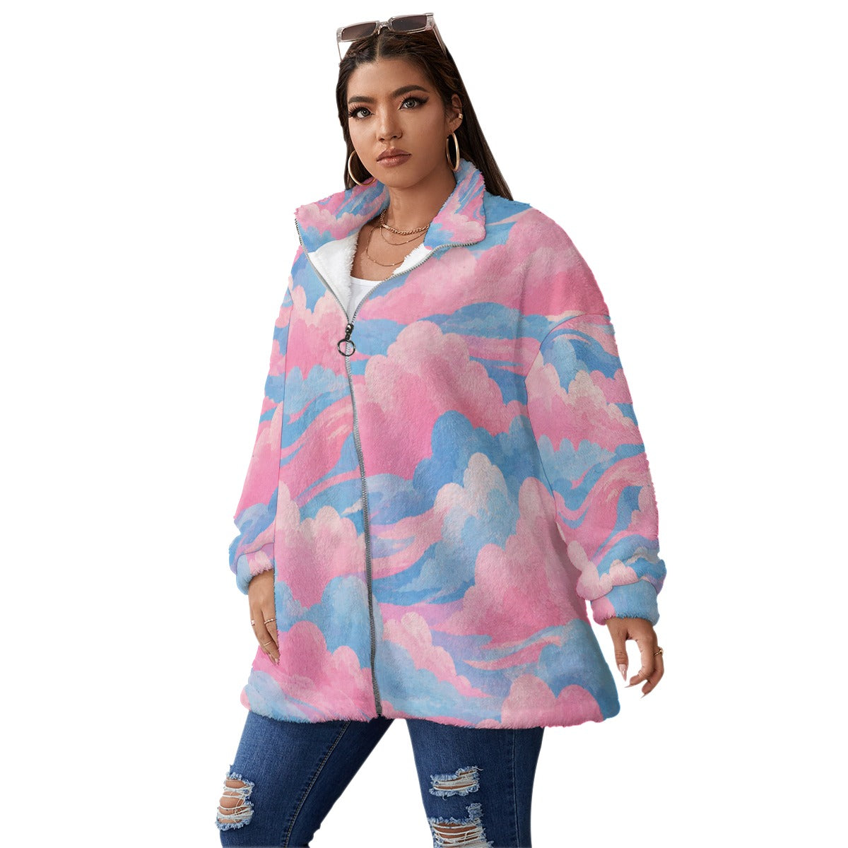 Unisex Borg Fleece Stand-up Collar Coat With Zipper Closure(Plus Size)