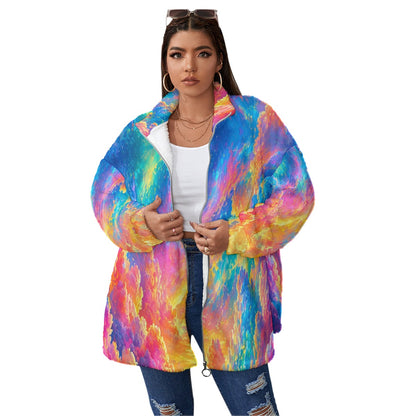 Unisex Borg Fleece Stand-up Collar Coat With Zipper Closure(Plus Size)