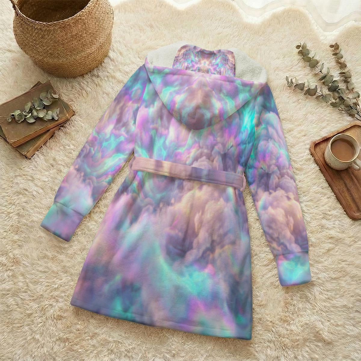 Unisex Flannel Hooded Robe With Eye Mask