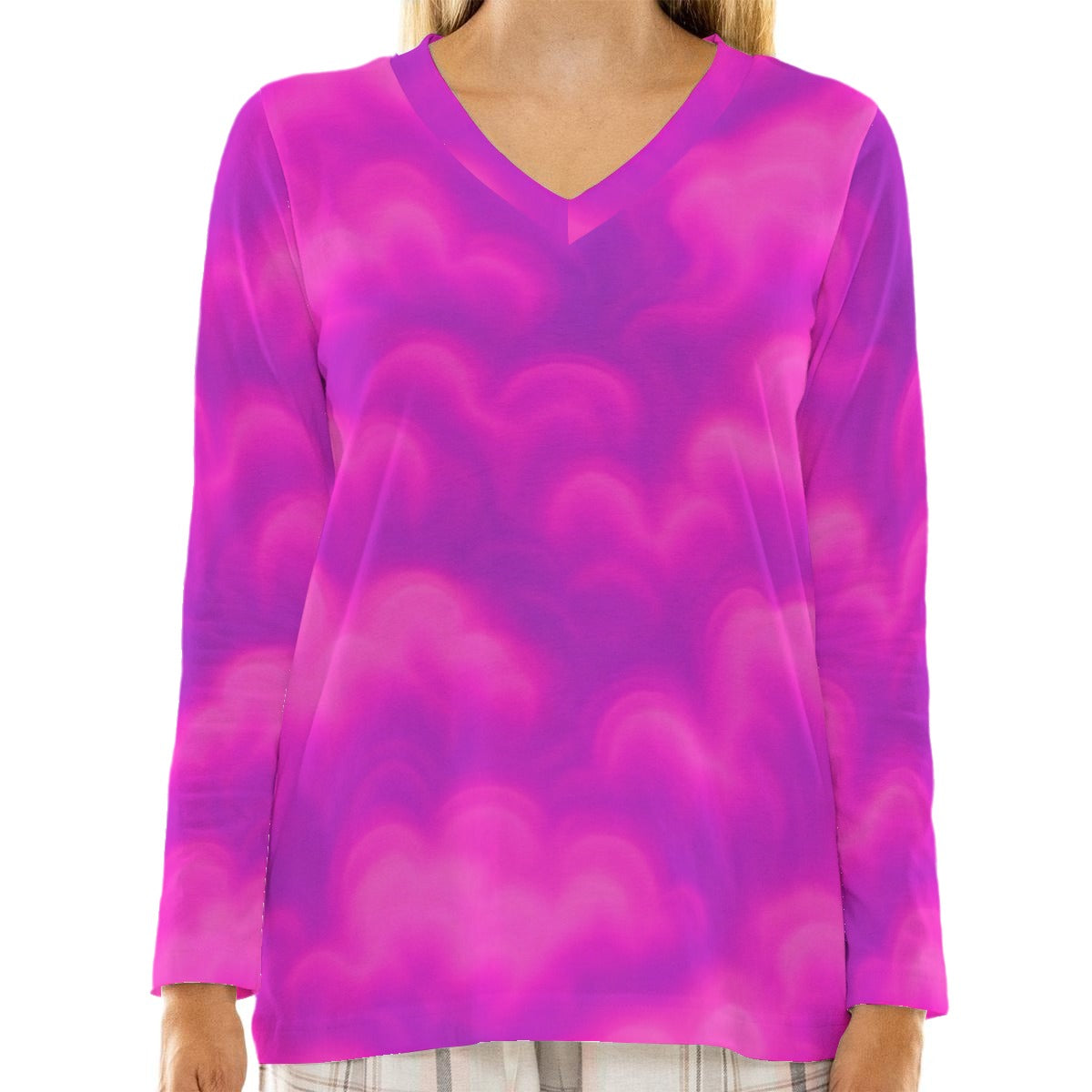 Women's Loose V-Neck T-Shirt With Long Sleeve