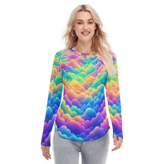 Women's Raglan Sleeves U-Shaped Hem Long Sleeves Blouse