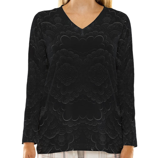 Women's Loose V-Neck T-Shirt With Long Sleeve