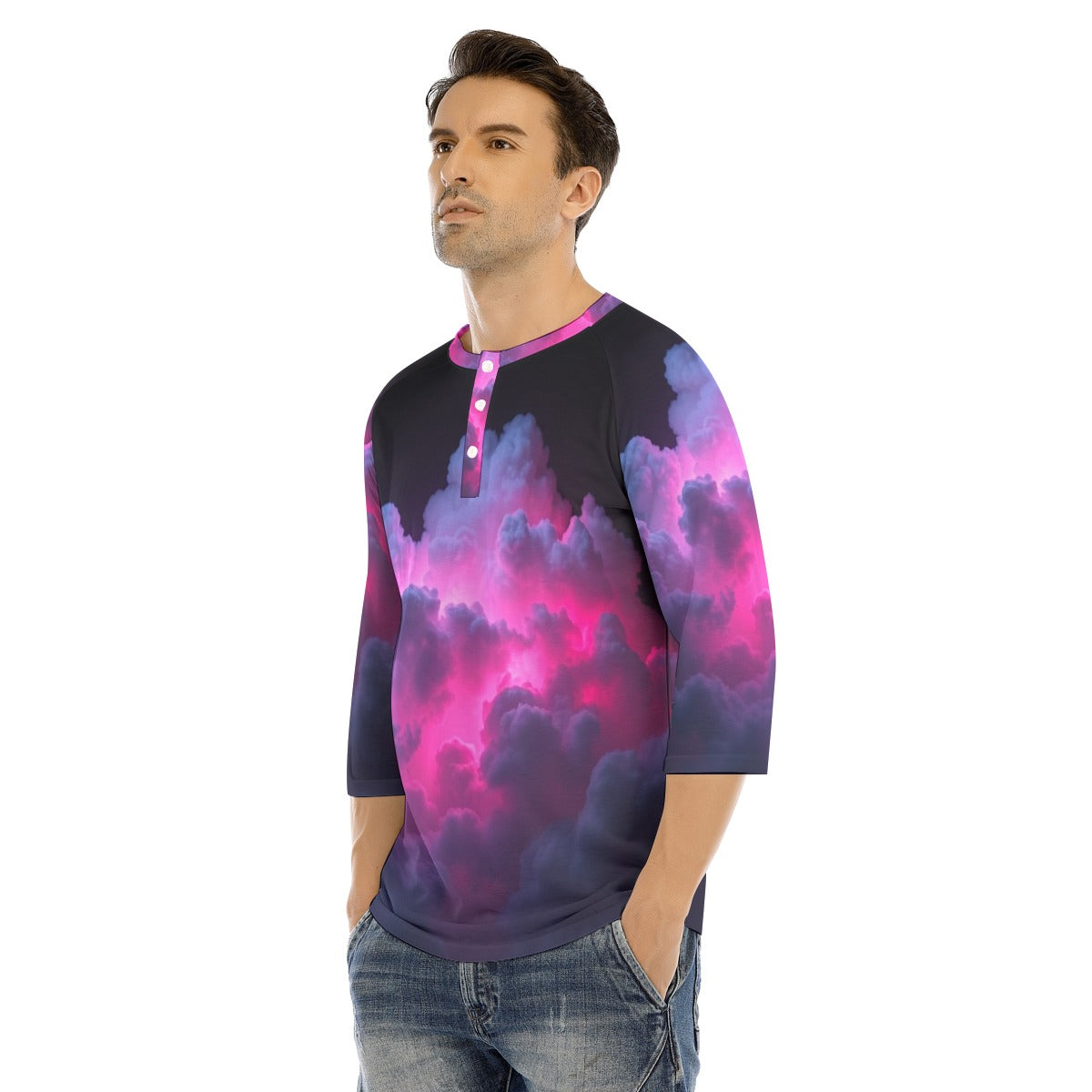 Men's Bracelet Sleeve T-shirt With Button Closure - view 3