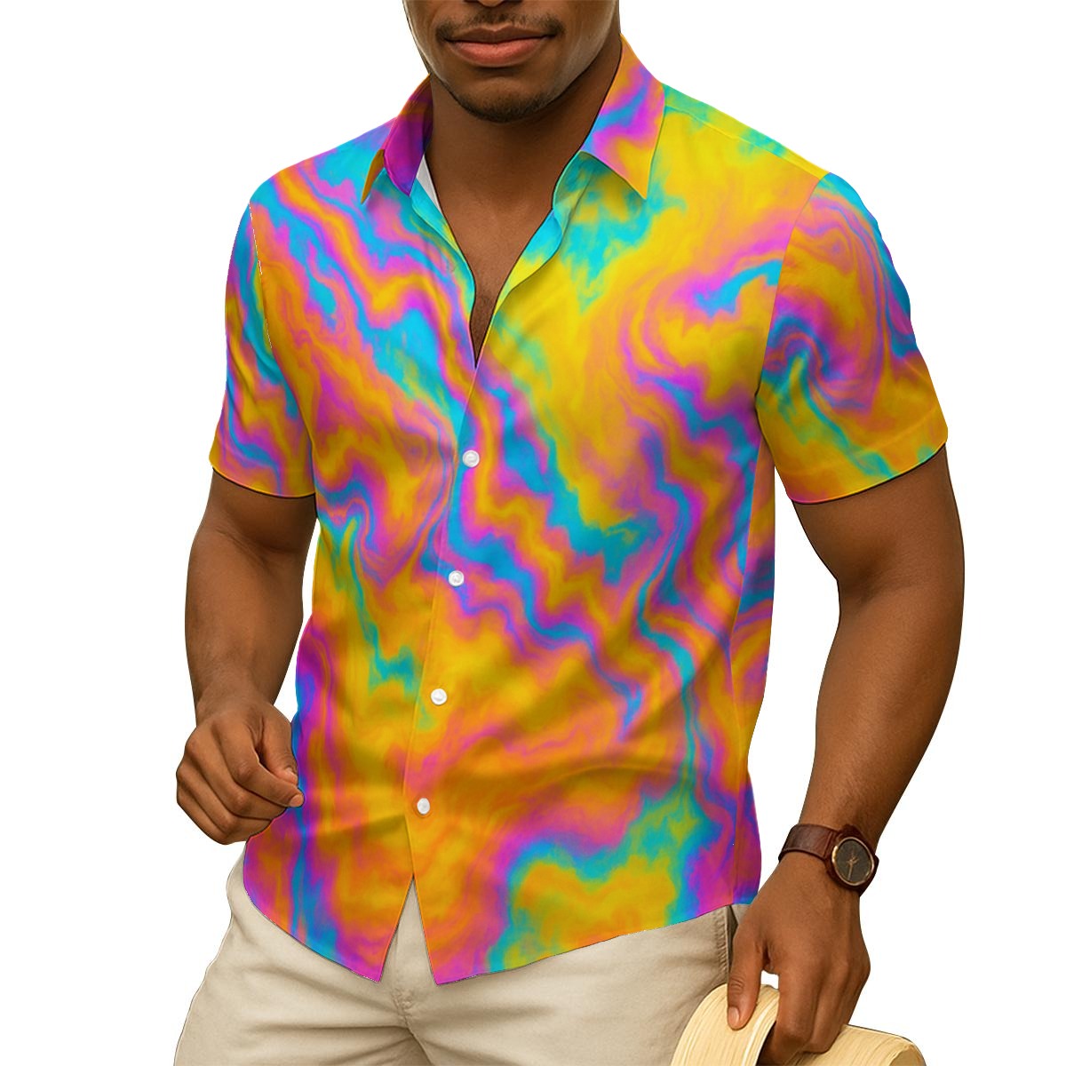 Men's Imitation Silk Short-Sleeved Shirt