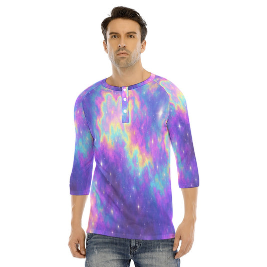 Men's Bracelet Sleeve T-shirt With Button Closure