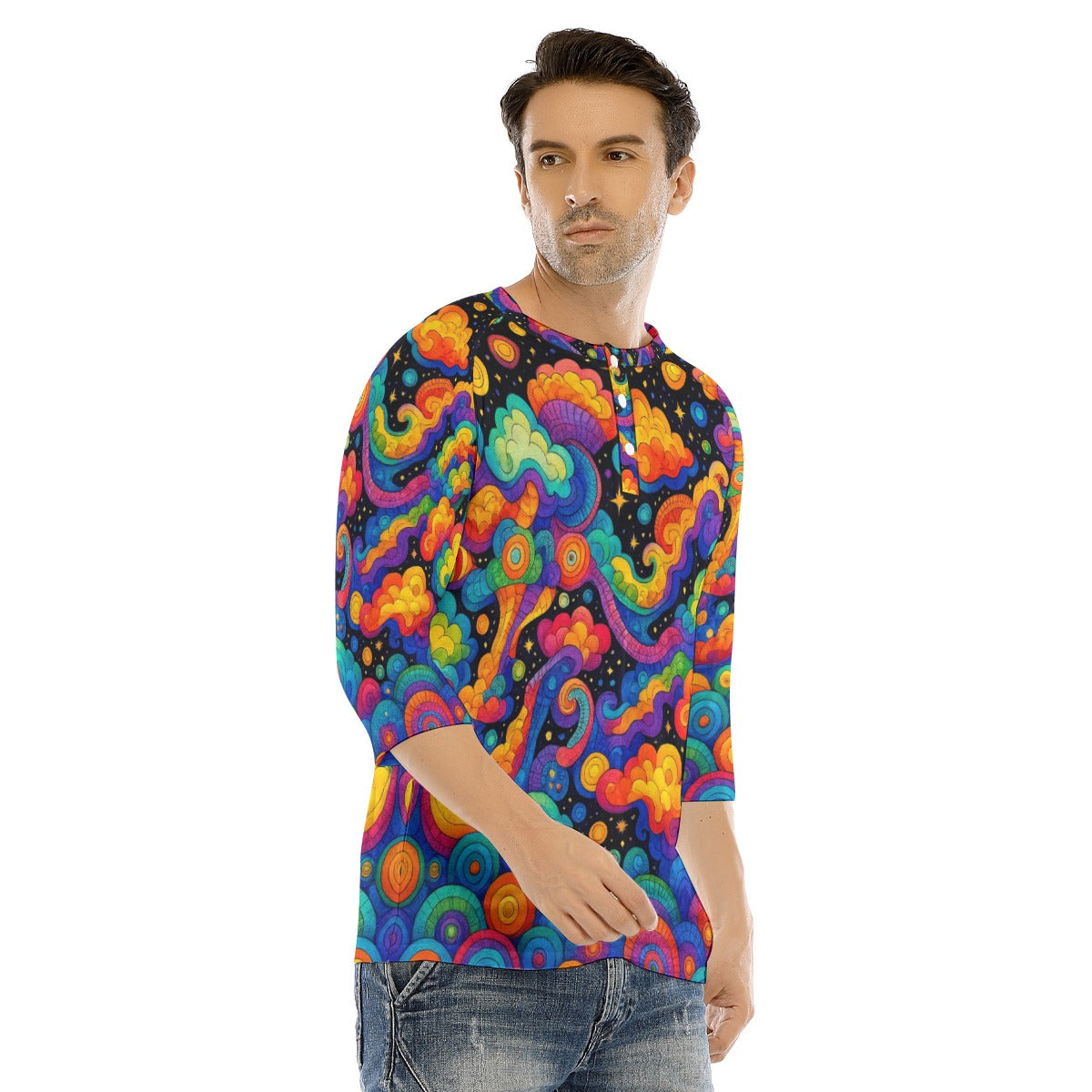 Men's Bracelet Sleeve T-shirt With Button Closure - view 2