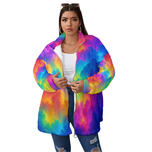 Unisex Borg Fleece Stand-up Collar Coat With Zipper Closure(Plus Size)