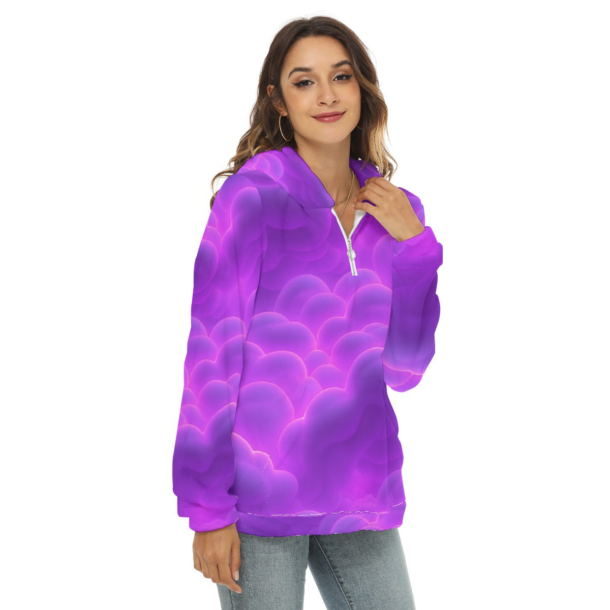 Women's Borg Fleece Hoodie With Half Zip