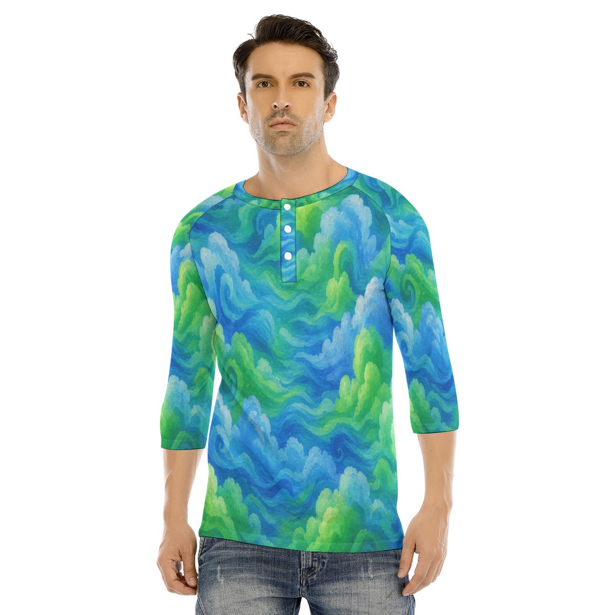 Men's Bracelet Sleeve T-shirt With Button Closure - view 1