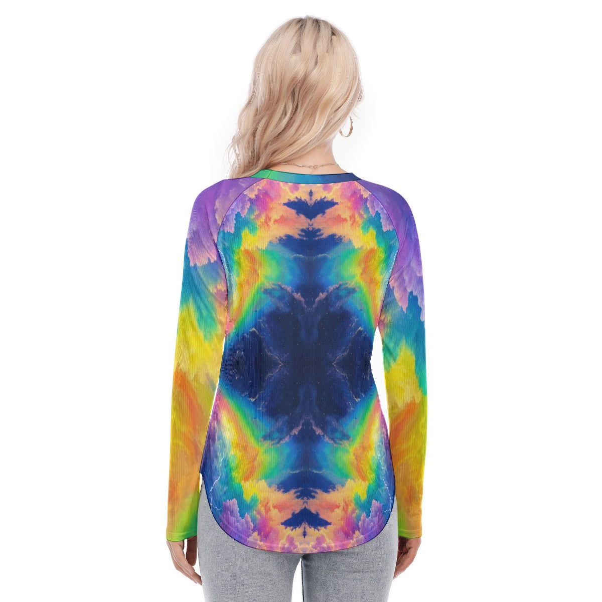 Women's Raglan Sleeves U-Shaped Hem Long Sleeves Blouse