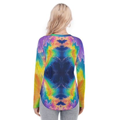 Women's Raglan Sleeves U-Shaped Hem Long Sleeves Blouse