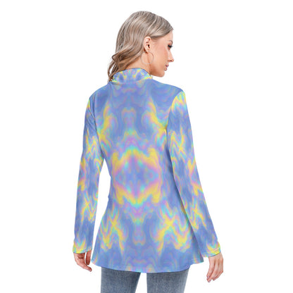 Women's Long-sleeved Heap-neck Slim Casual Tunic Blouse