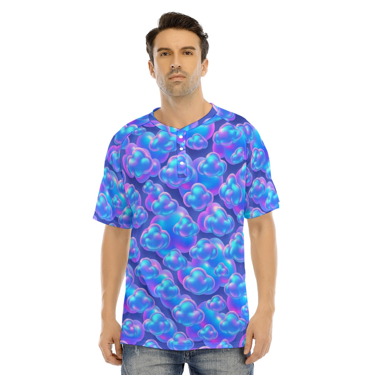 Men's Raglan Sleeve T-shirt With Button Closure