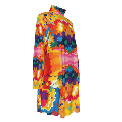 Women's High Neck Dress With Long Sleeve