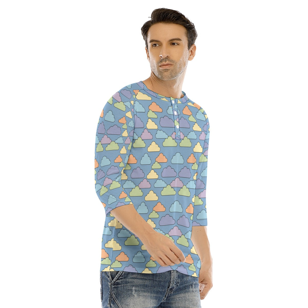 Men's Bracelet Sleeve T-shirt With Button Closure - view 2
