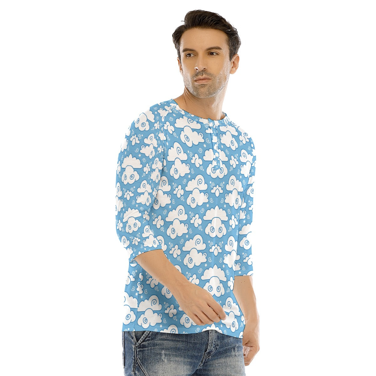 Men's Bracelet Sleeve T-shirt With Button Closure - view 2