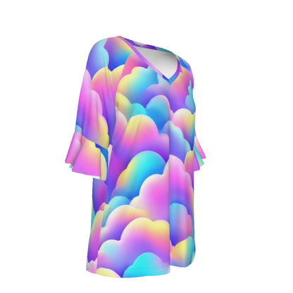 V-neck Women's T-shirt With Bell Sleeve