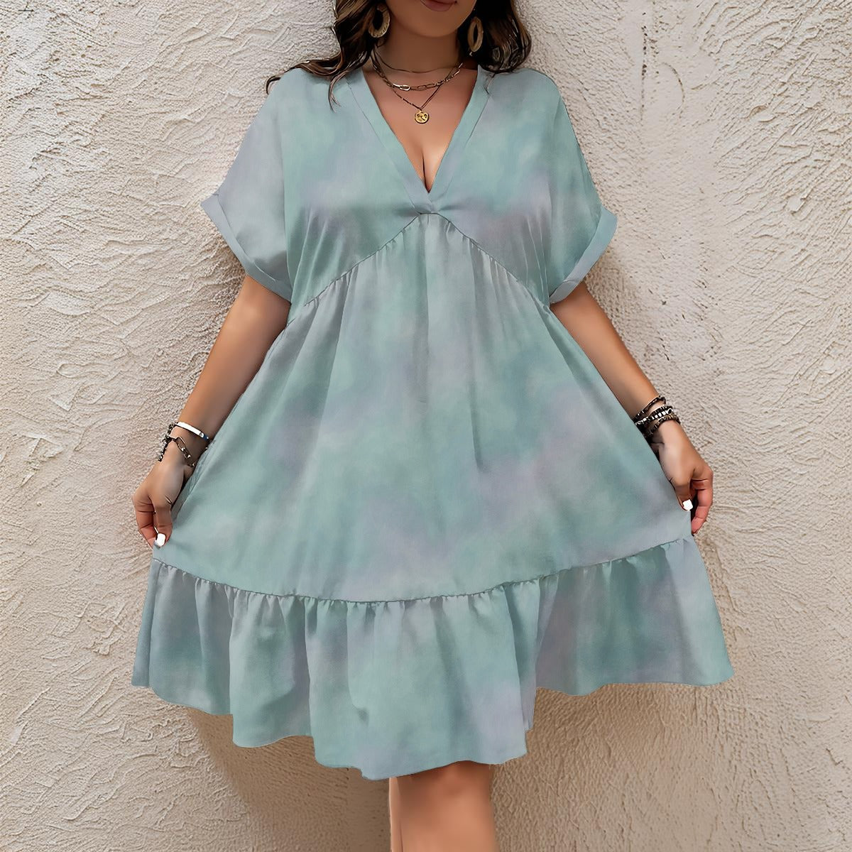 Unisex Women’s Floral V-Neck Short Sleeve Dress