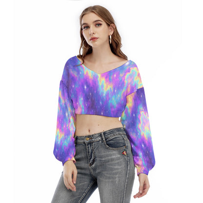 Women's V-neck Long Sleeve Cropped Sweatshirt