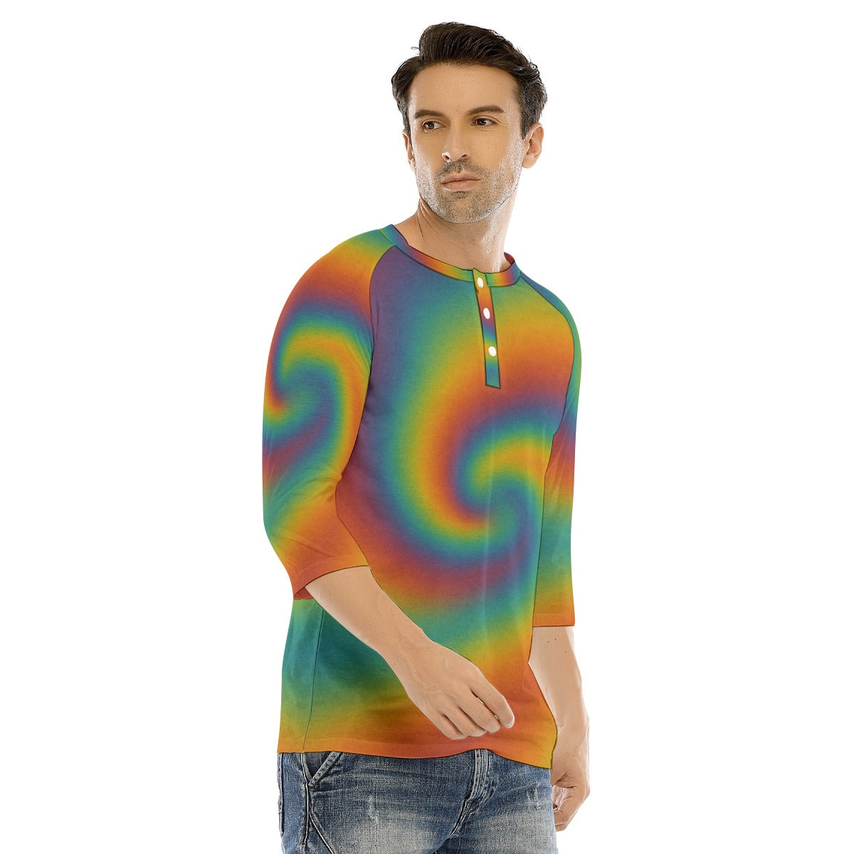 Men's Bracelet Sleeve T-shirt With Button Closure - view 2