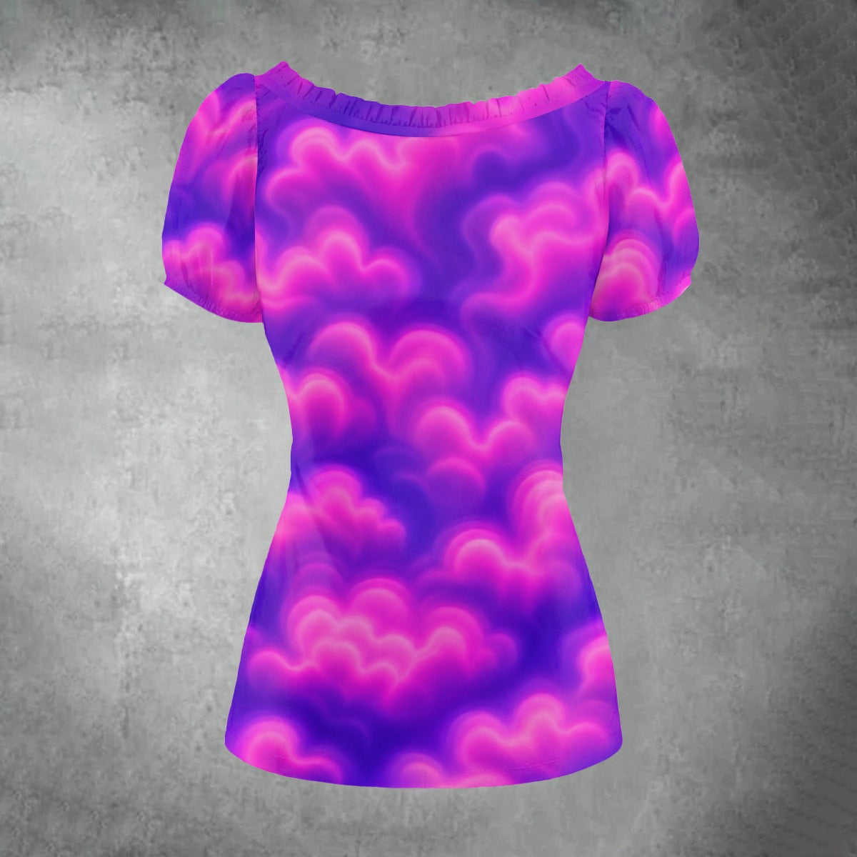 All-over print Women's Puff Sleeve Pleated Shirt