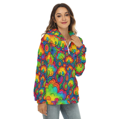 Women's Borg Fleece Hoodie With Half Zip