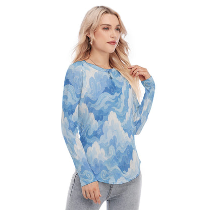 Women's Raglan Sleeves U-Shaped Hem Long Sleeves Blouse