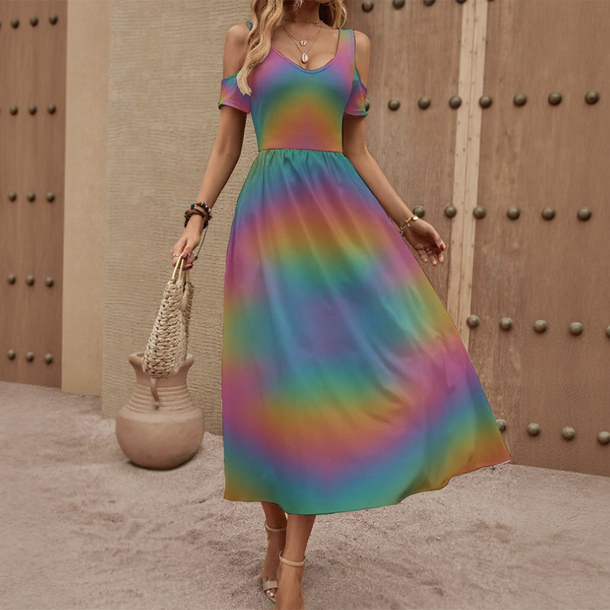 Women's V-neck Off-shoulder Dress