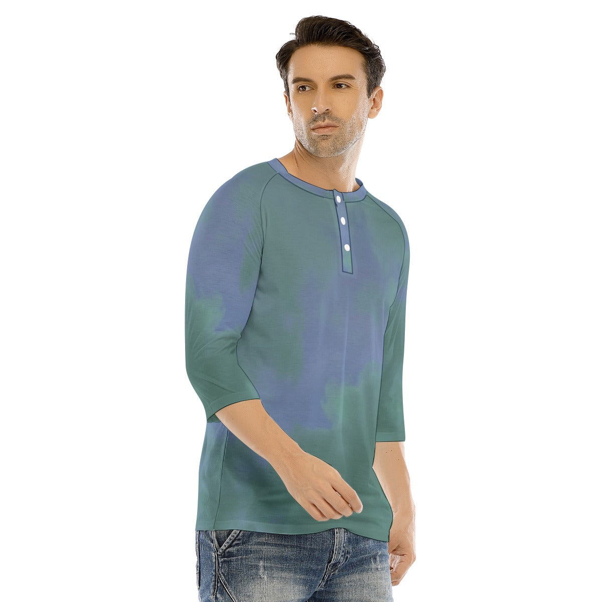 Men's Bracelet Sleeve T-shirt With Button Closure - view 2