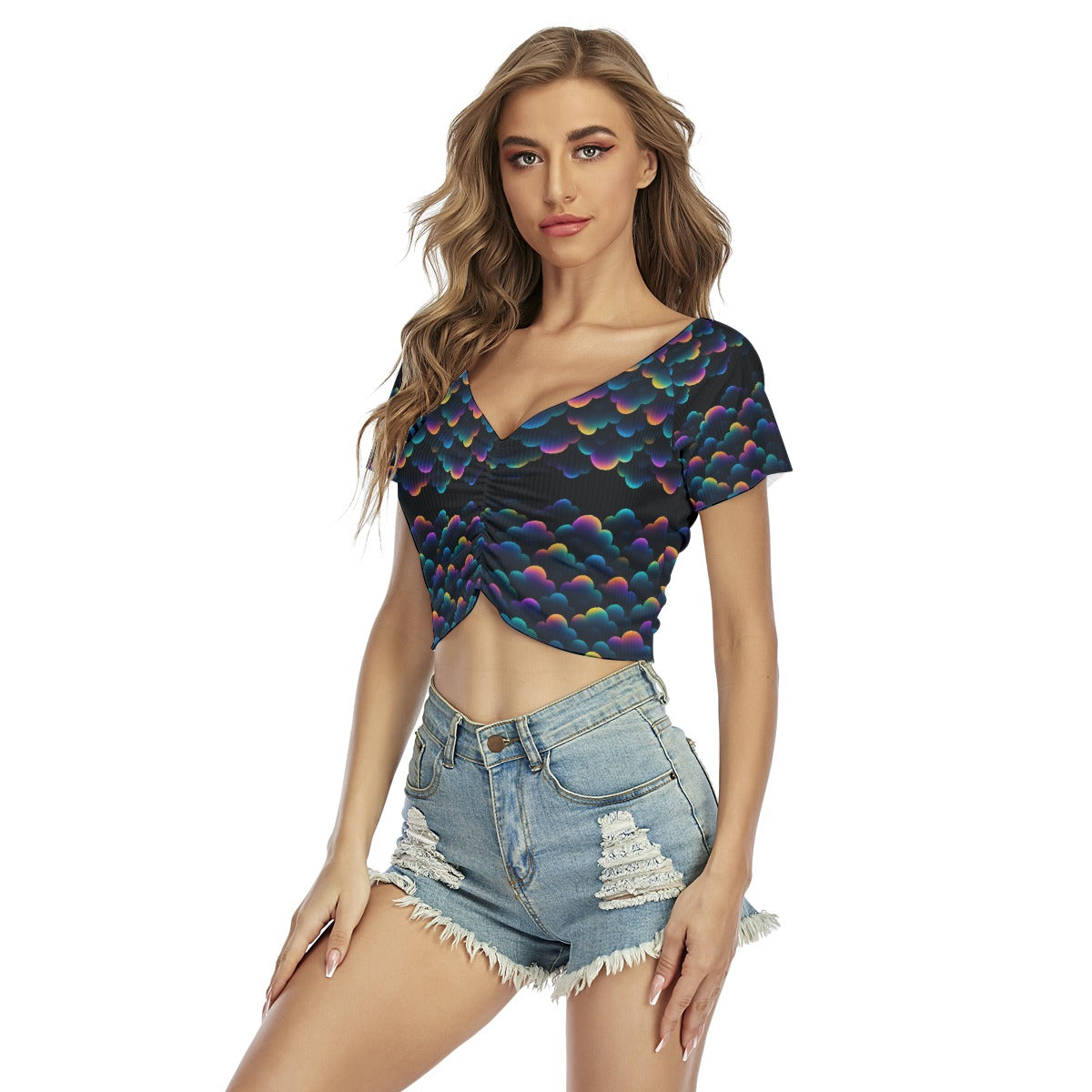 Women's Raglan Drawstring Front Crop Tee