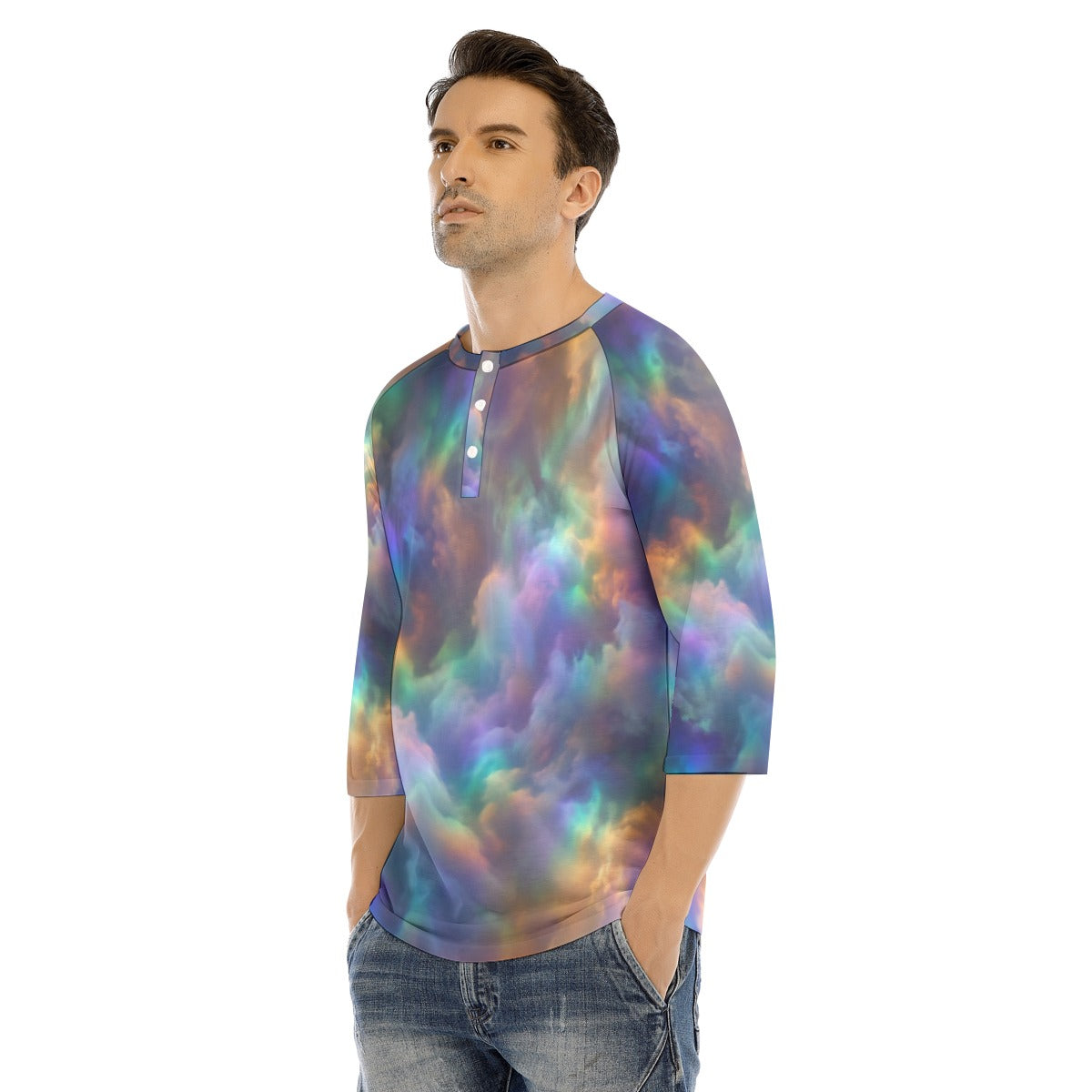 Men's Bracelet Sleeve T-shirt With Button Closure - view 3