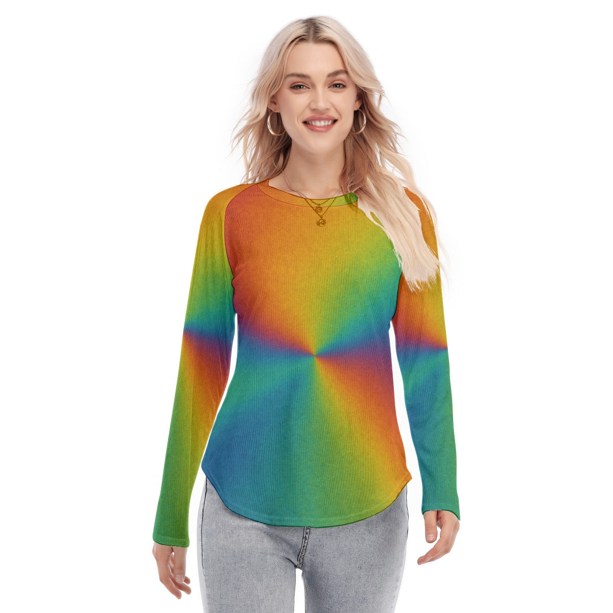 Women's Raglan Sleeves U-Shaped Hem Long Sleeves Blouse