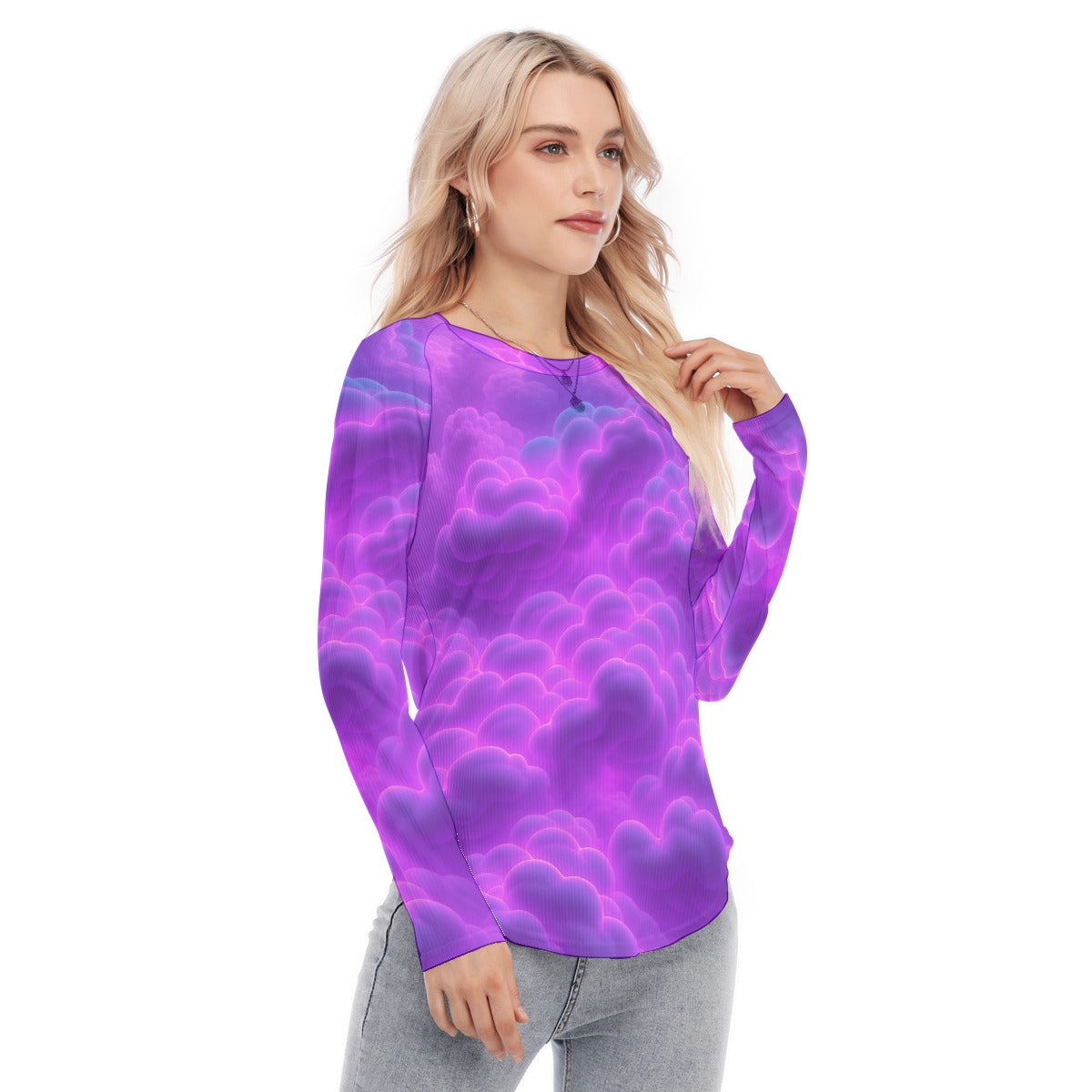 Women's Raglan Sleeves U-Shaped Hem Long Sleeves Blouse