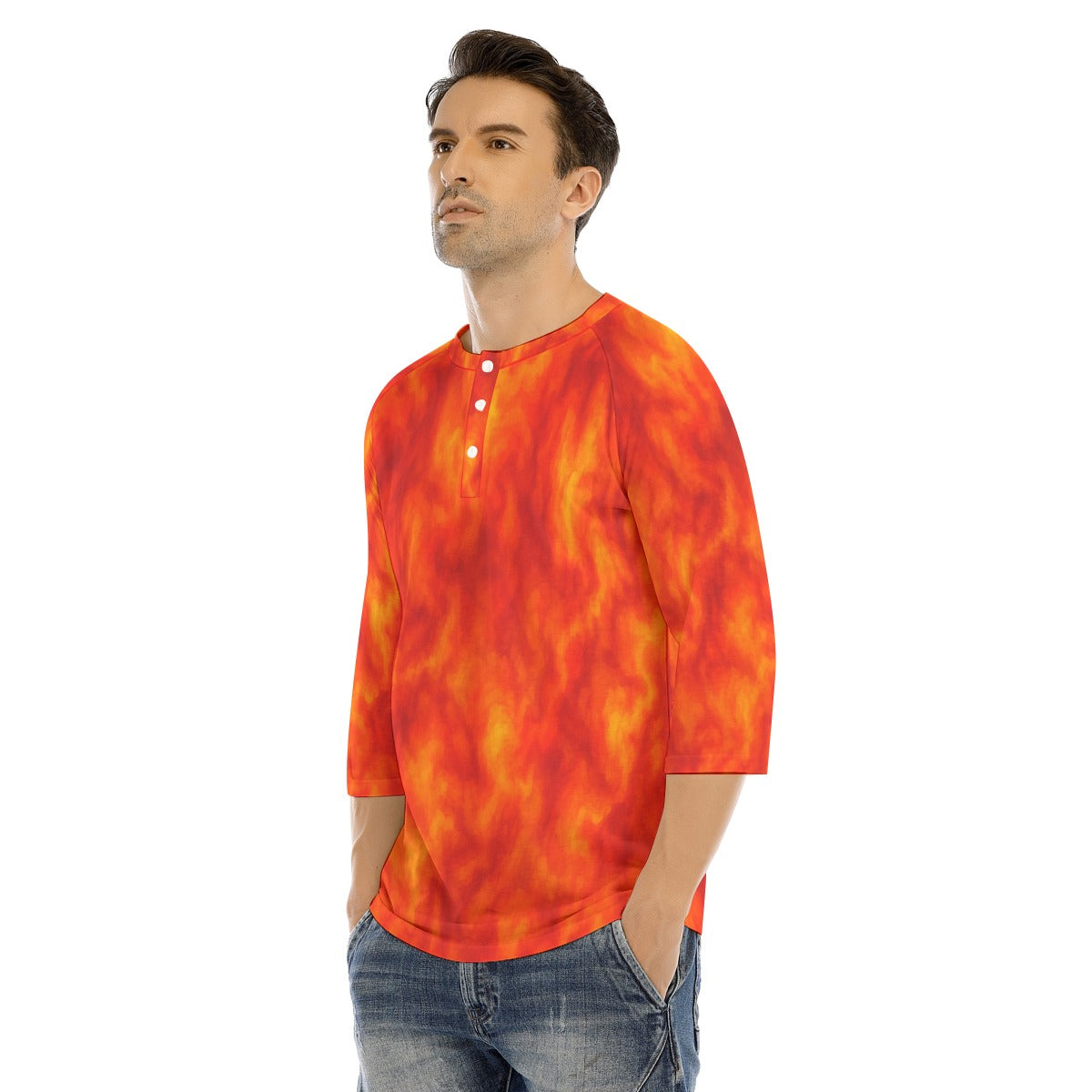 Men's Bracelet Sleeve T-shirt With Button Closure - view 3