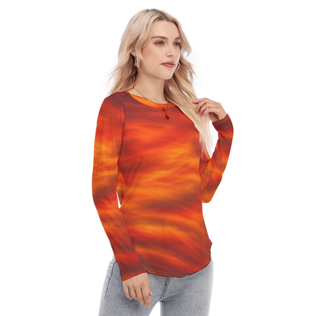 Women's Raglan Sleeves U-Shaped Hem Long Sleeves Blouse