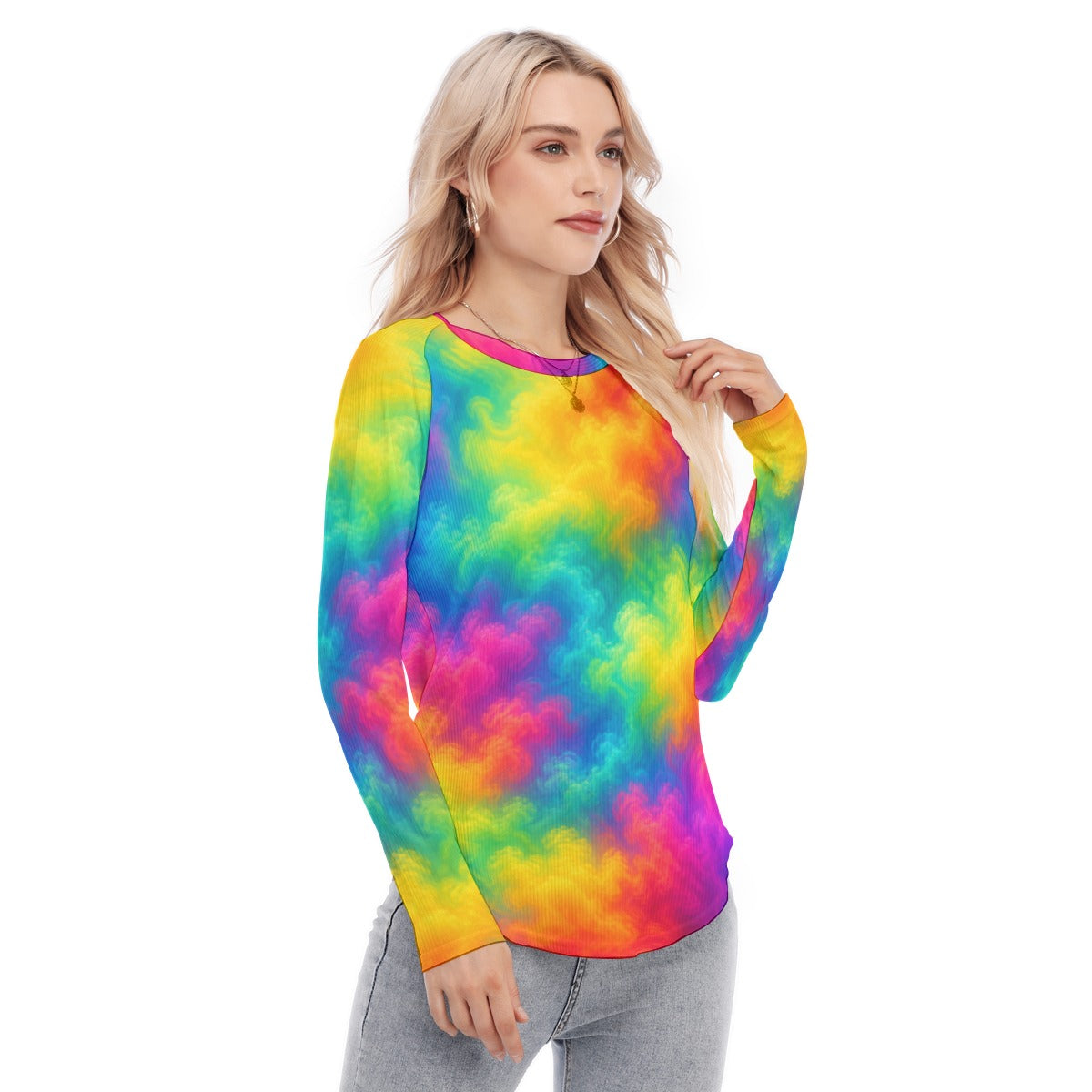 Women's Raglan Sleeves U-Shaped Hem Long Sleeves Blouse