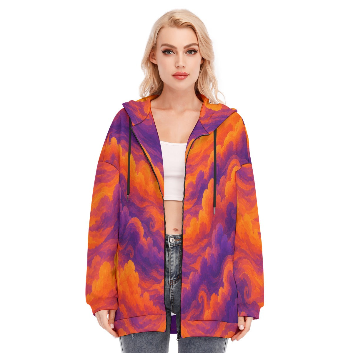 Women's Long Hoodie With Zipper Closure