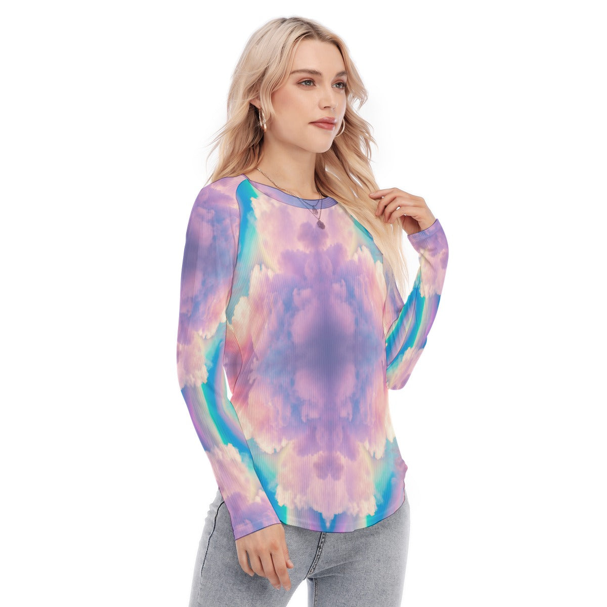 Women's Raglan Sleeves U-Shaped Hem Long Sleeves Blouse