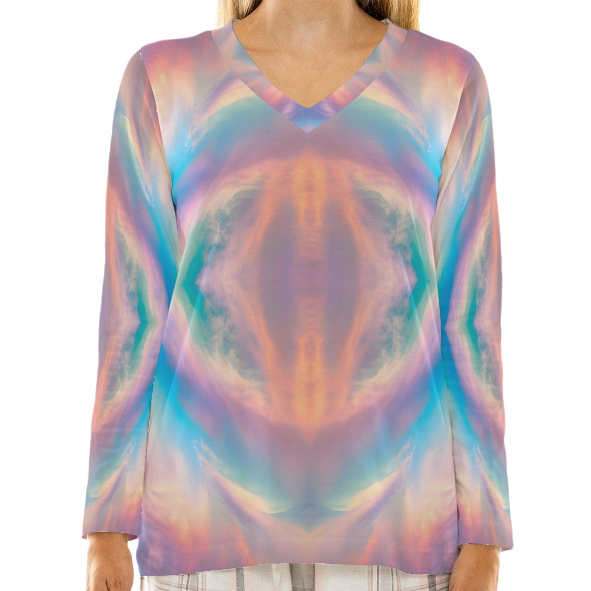 Women's Loose V-Neck T-Shirt With Long Sleeve