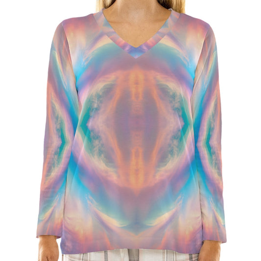 Women's Loose V-Neck T-Shirt With Long Sleeve