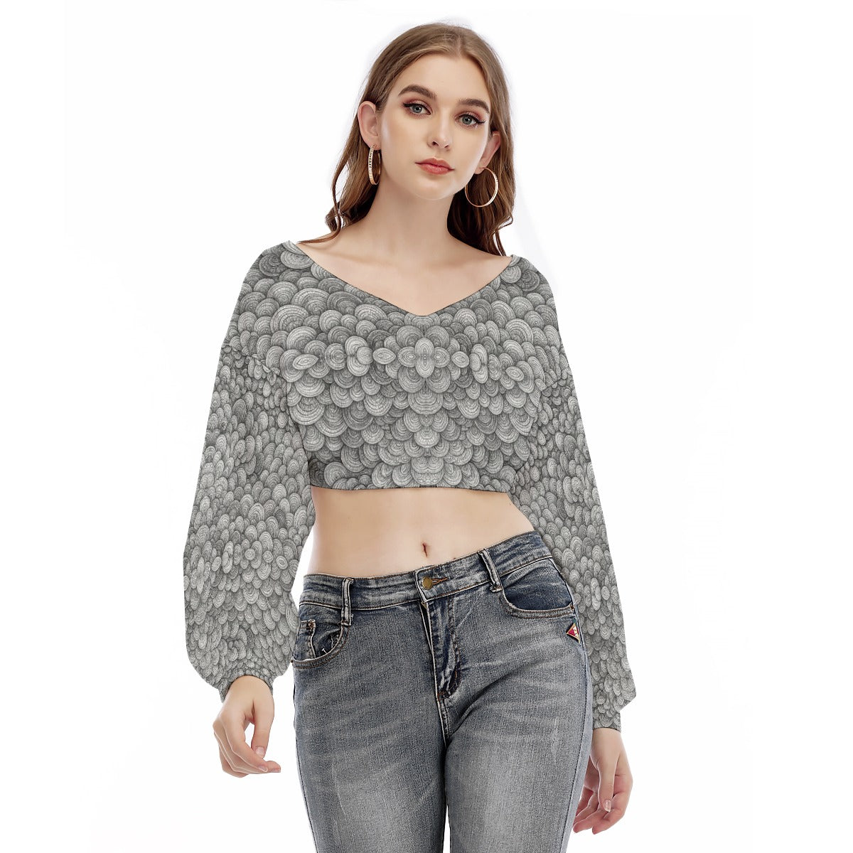 Women's V-neck Long Sleeve Cropped Sweatshirt