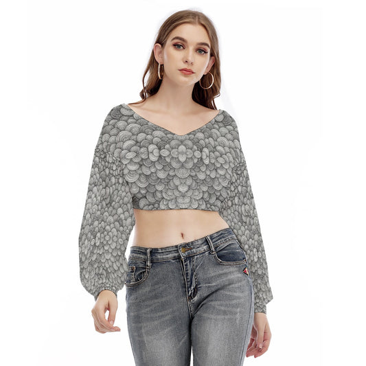 Women's V-neck Long Sleeve Cropped Sweatshirt
